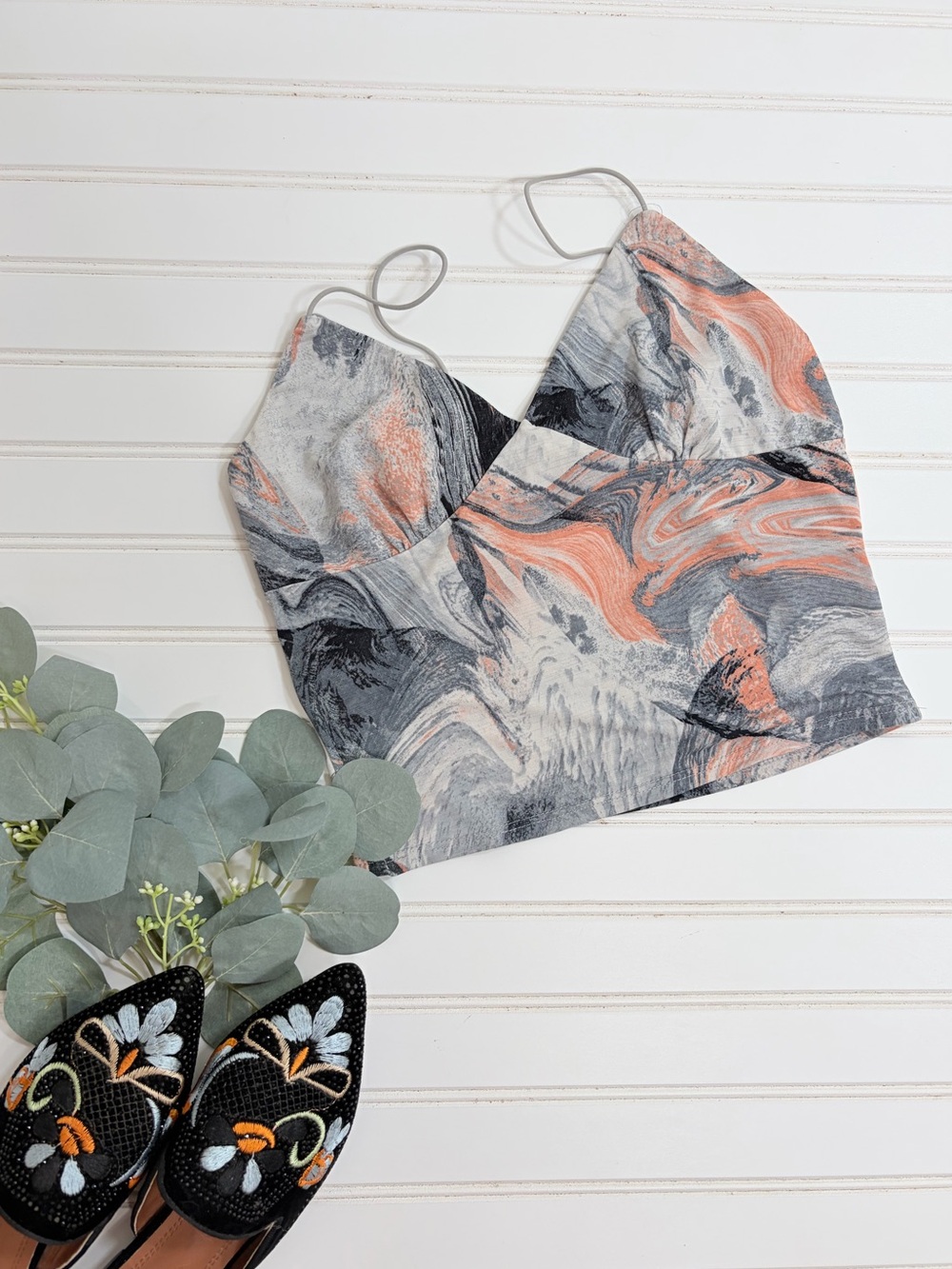 7 Day WKND Marble Print Cropped Tank Top